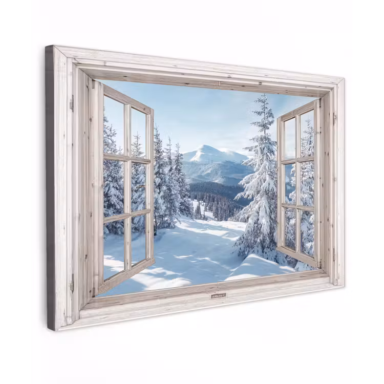 Buiten canvas - Doorkijk - Winter - Landschap - Natuur - Berg - Bomen - Wit — 1