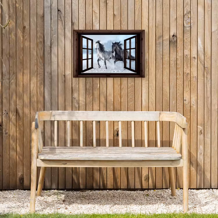 Buiten canvas - Paarden - Winter - Dieren - Natuur - Doorkijk — 3