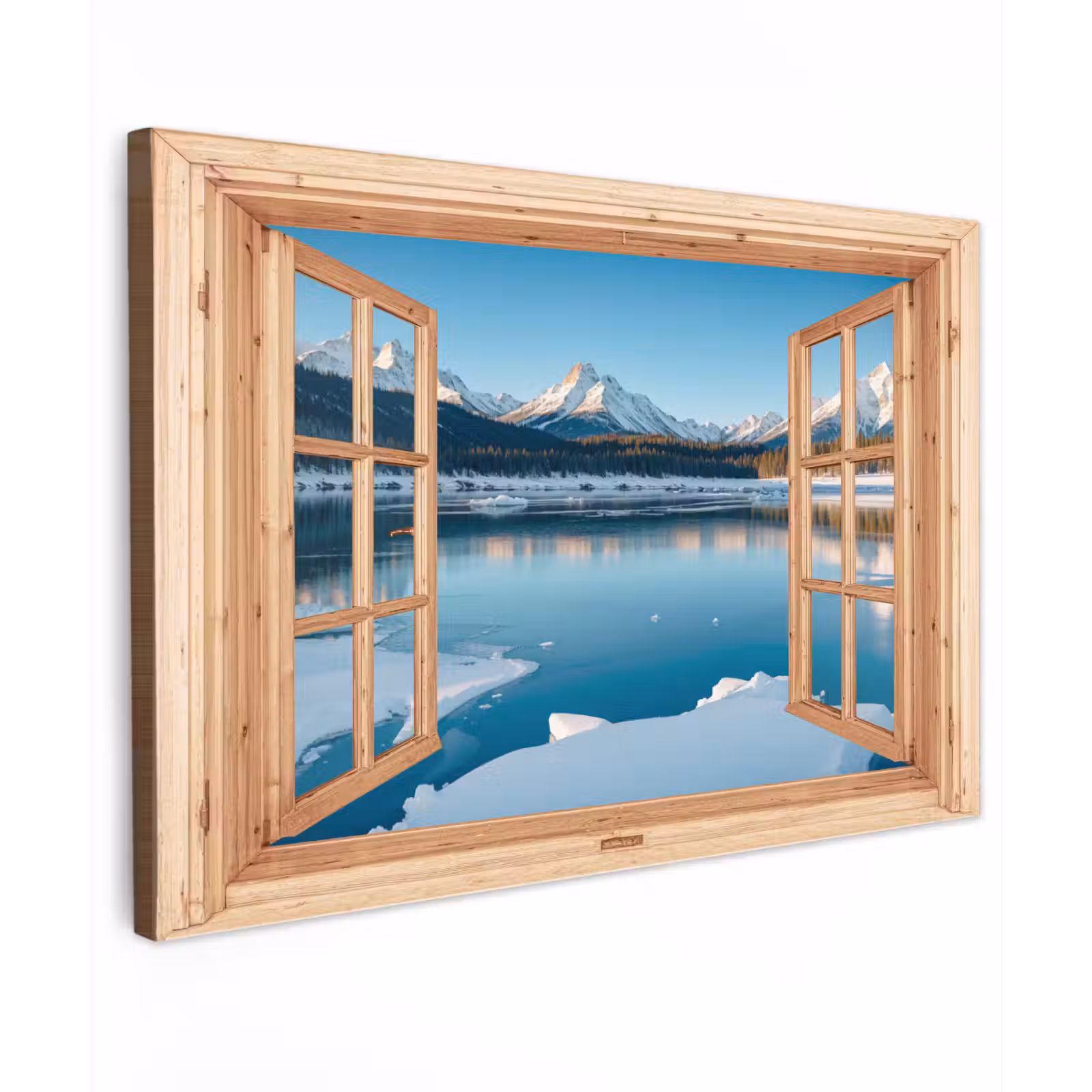 Buiten canvas - Doorkijk - Landschap - Winter - Meer - Bergen - Uitzicht — 1