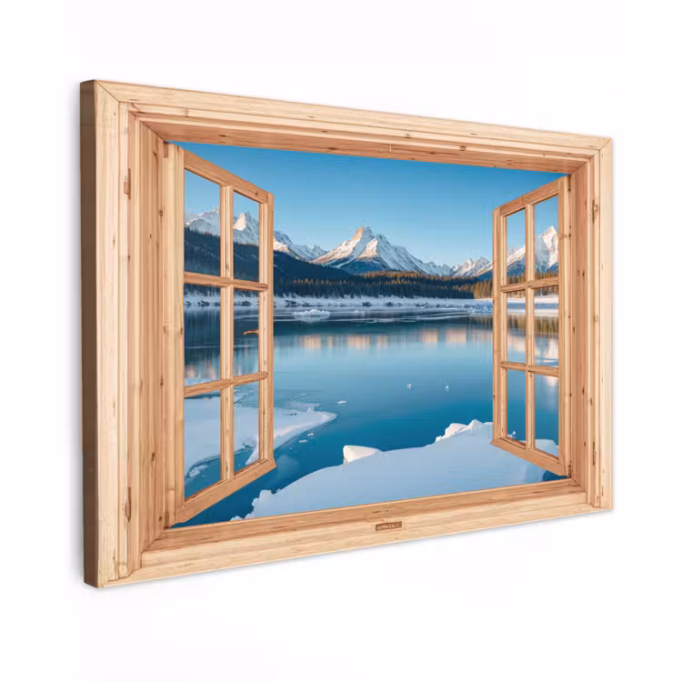 Buiten canvas - Doorkijk - Landschap - Winter - Meer - Bergen - Uitzicht — 1