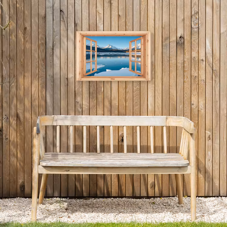 Buiten canvas - Doorkijk - Landschap - Winter - Meer - Bergen - Uitzicht — 3