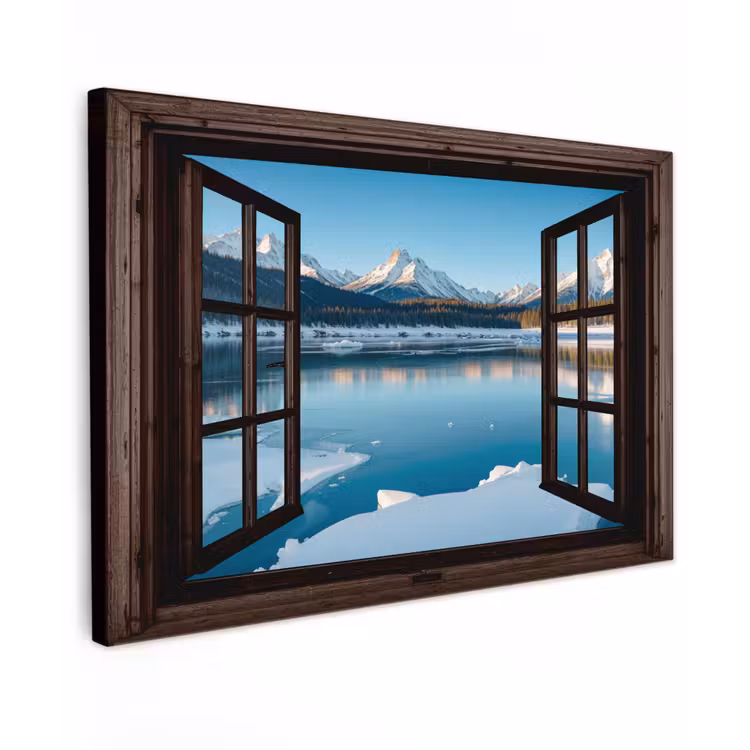 Buiten canvas - Doorkijk - Winterlandschap - Meer - Bergen - Uitzicht — 1