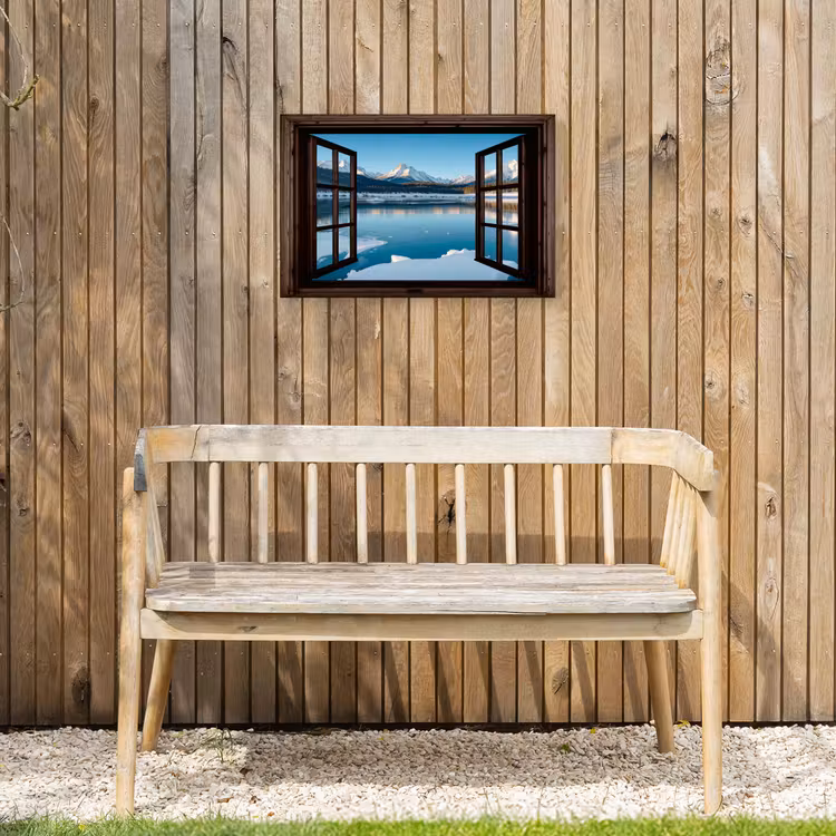 Buiten canvas - Doorkijk - Winterlandschap - Meer - Bergen - Uitzicht — 3