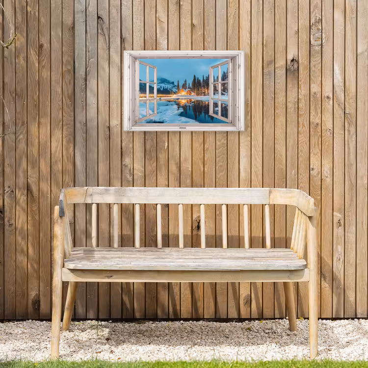 Buiten canvas - Doorkijk - Winterlandschap - Natuur - Huis - Bergen — 3