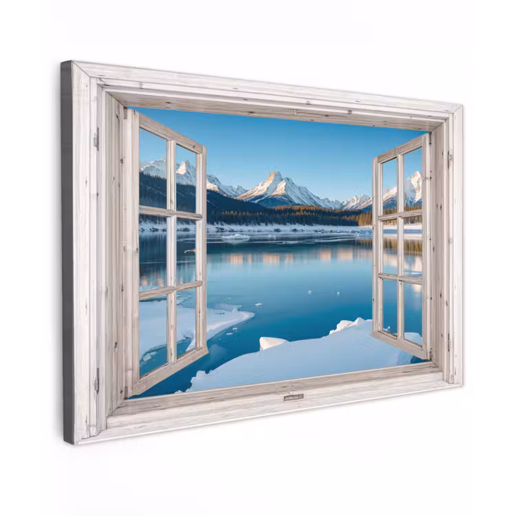 Buiten canvas - Landschap - Winter - Meer - Bergen - Uitzicht - Doorkijk - Licht — 1