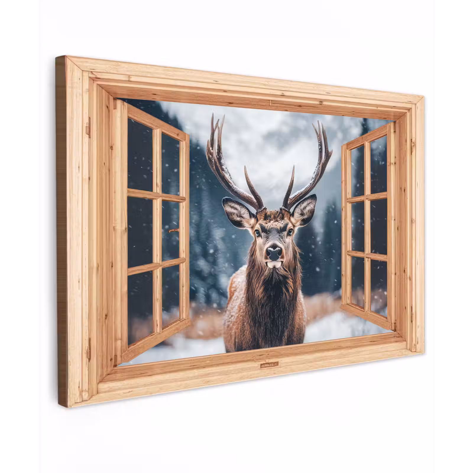 Buiten canvas - Doorkijk - Hert - Dieren - Winterlandschap - Sneeuw — 1