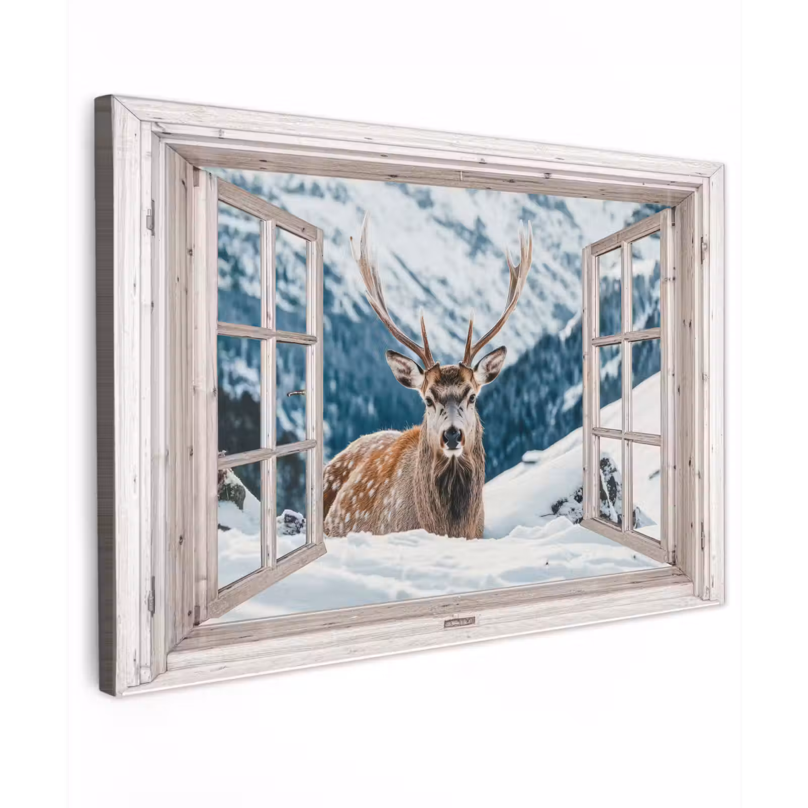 Buiten canvas - Hert - Winterlandschap - Natuur - Dieren - Doorkijk - Bergen — 1