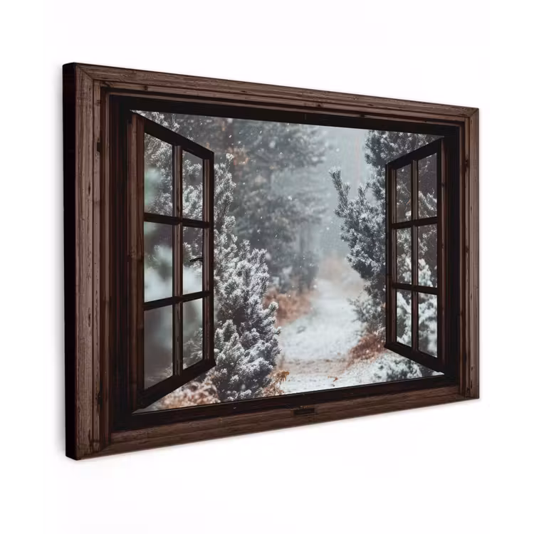 Buiten canvas - Bos - Winter - Bomen - Natuur - Pad - Doorkijk — 1