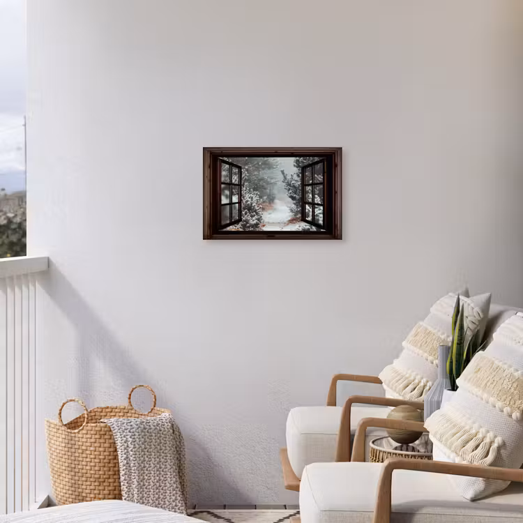 Buiten canvas - Bos - Winter - Bomen - Natuur - Pad - Doorkijk — 4