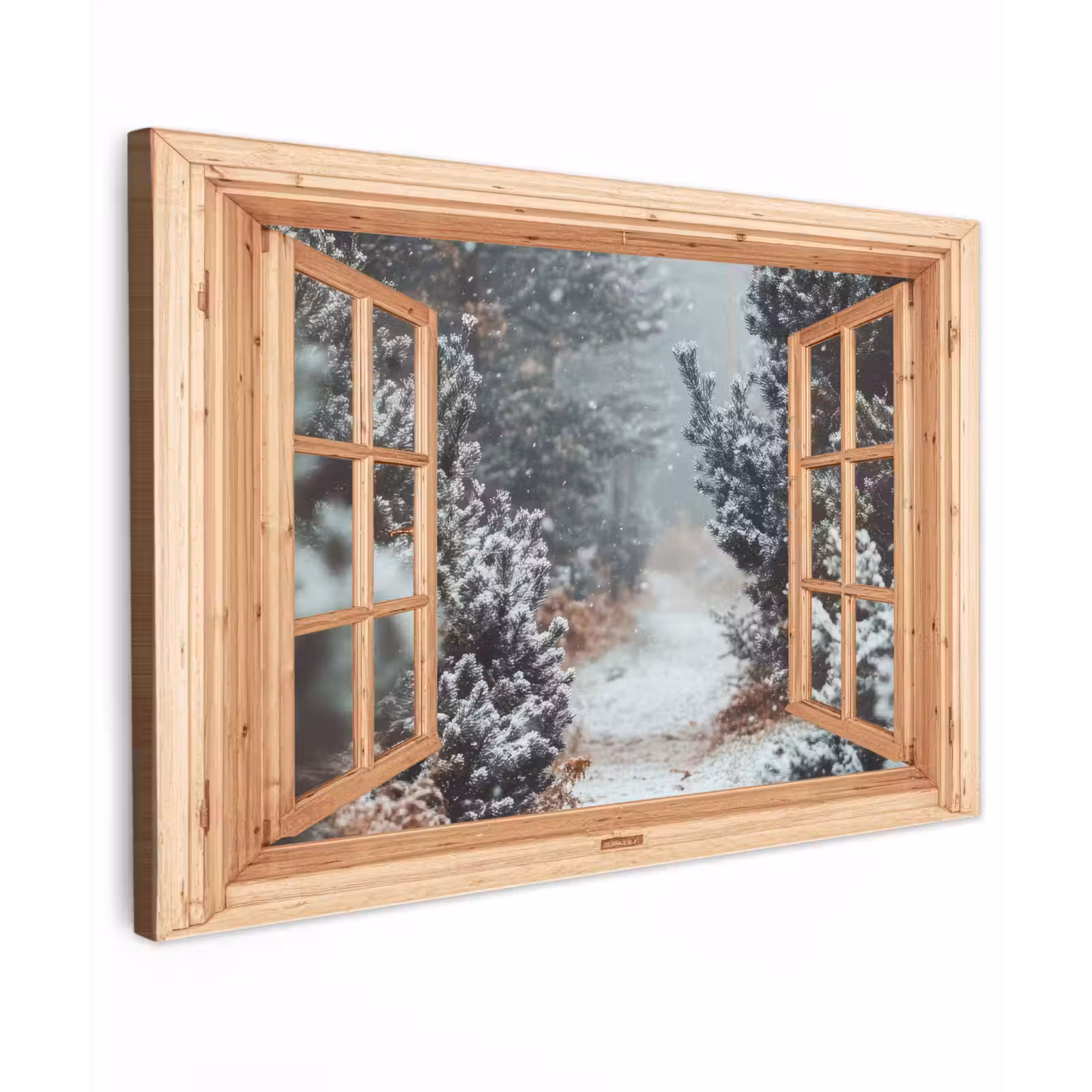 Buiten canvas - Bos - Winter - Bomen - Natuur - Pad - Doorkijk — 1