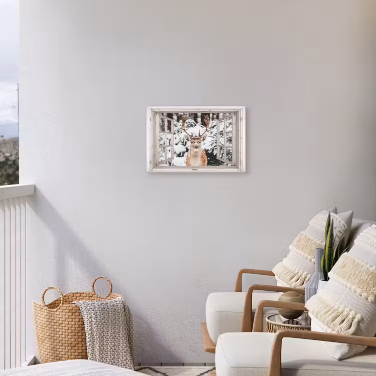 Buiten canvas - Doorkijk - Hert - Sneeuw - Winter - Bos - Dieren - Natuur — 4