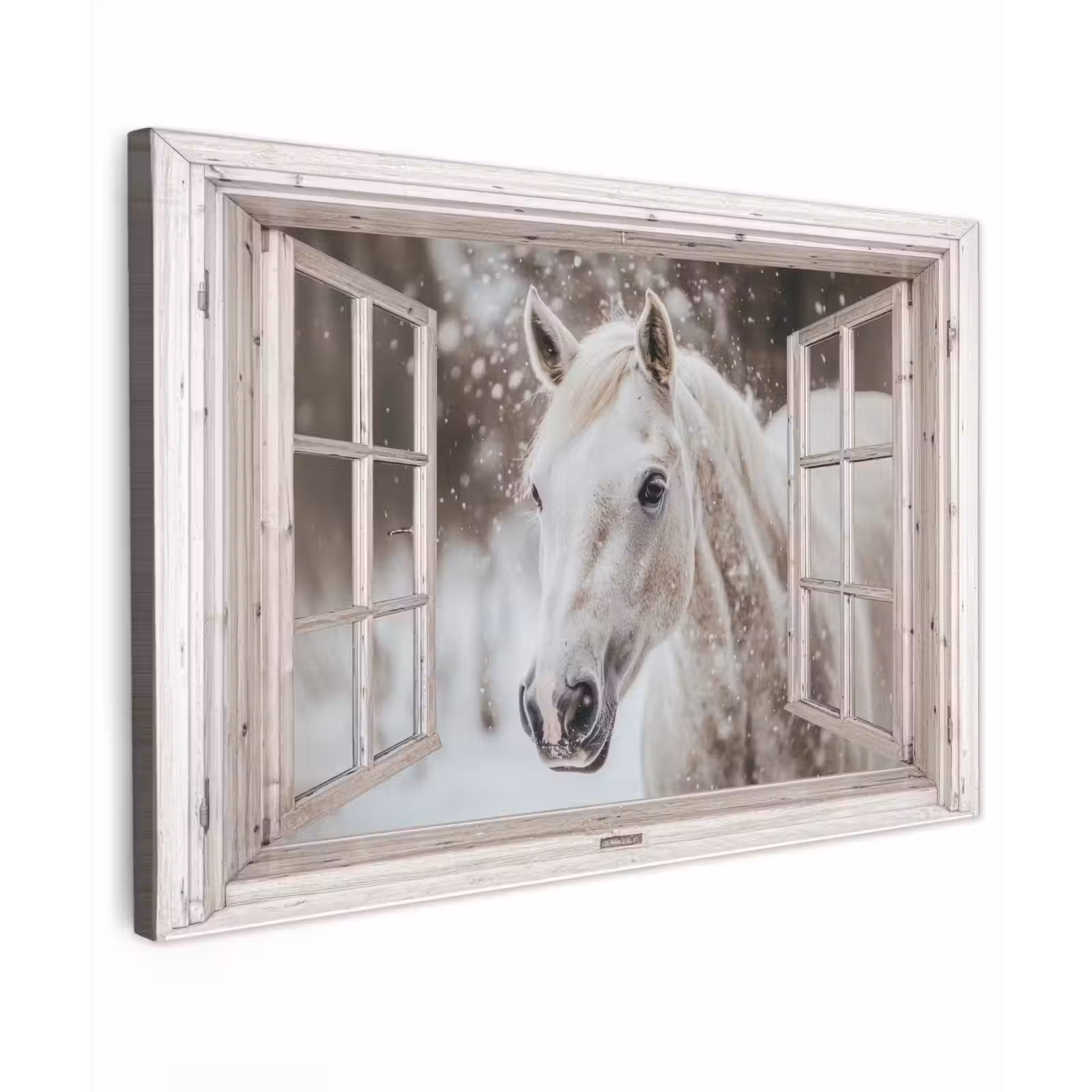 Buiten canvas - Paard - Wit - Winter - Sneeuw - Doorkijk - Dieren — 1