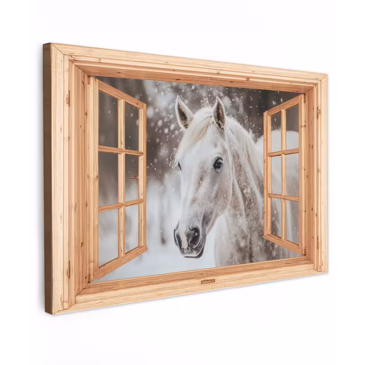 Buiten canvas - Doorkijk - Paard - Wit - Winter - Sneeuw - Dieren — 1