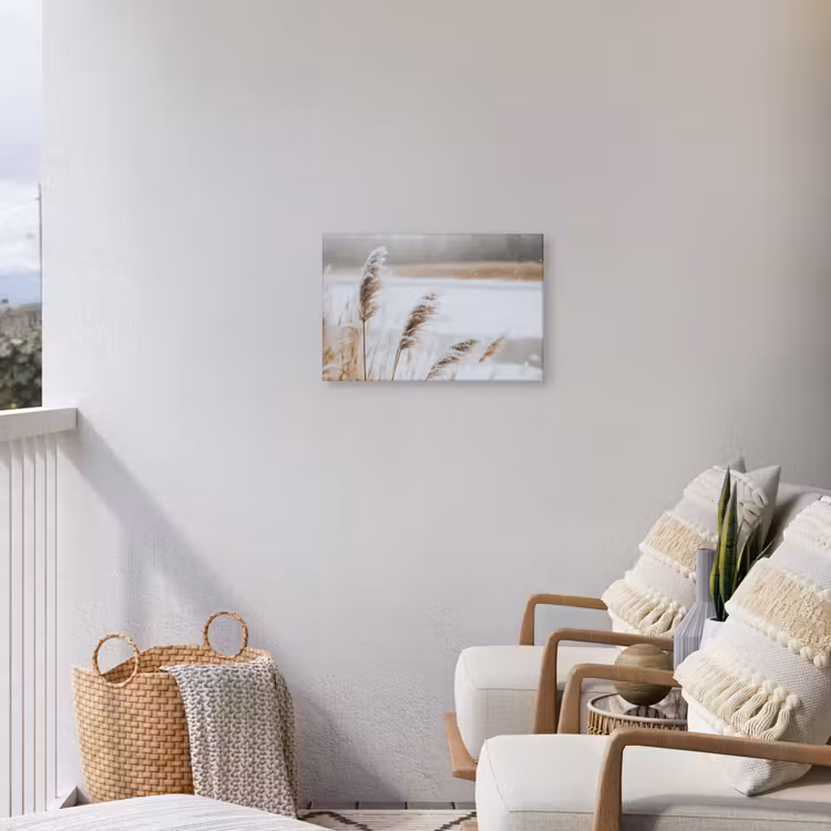 Buiten canvas - Riet - Meer - Winter - Natuur - Sneeuw - Beige — 4