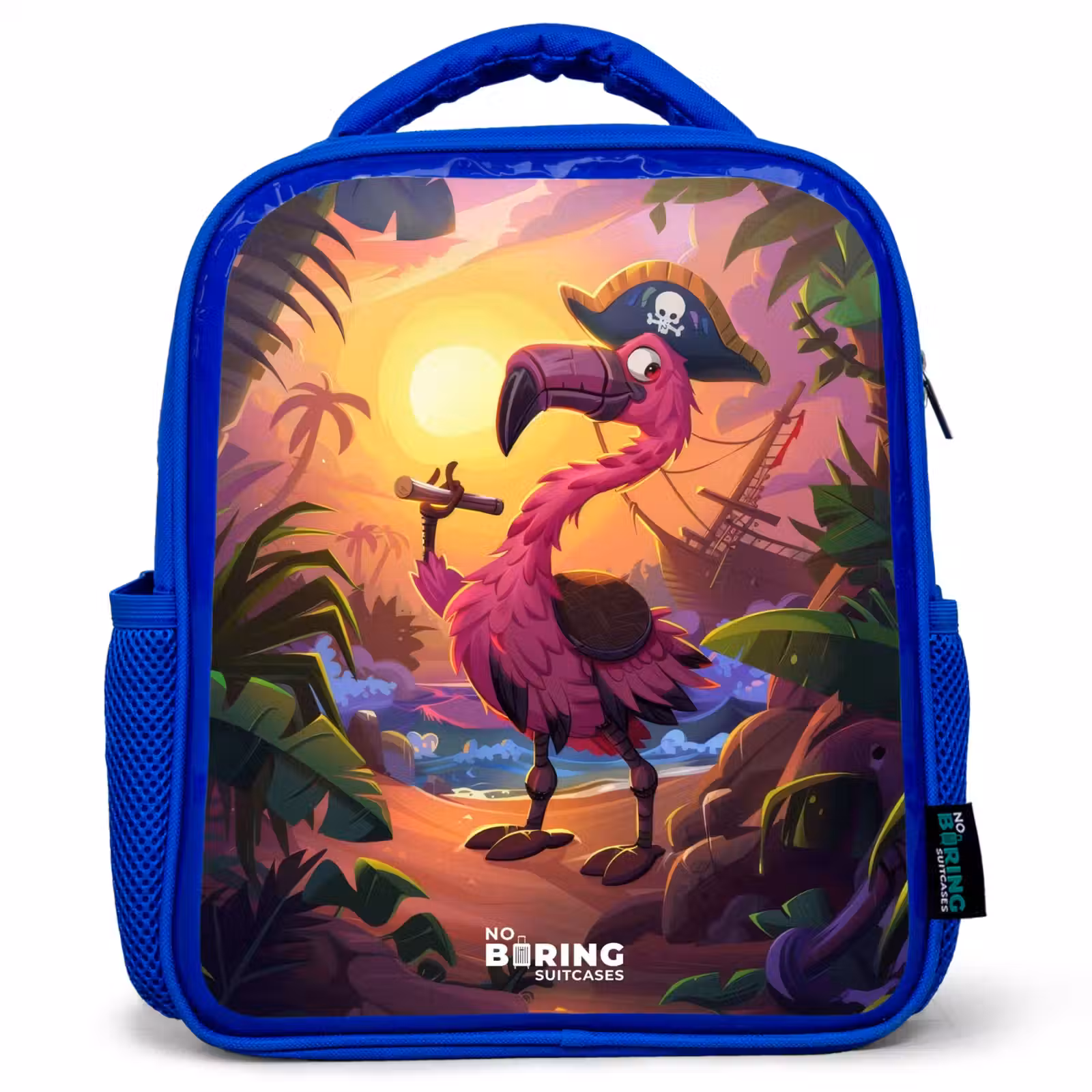 Rugzak kind - blauw - Piraten flamingo op een tropisch pad — 1