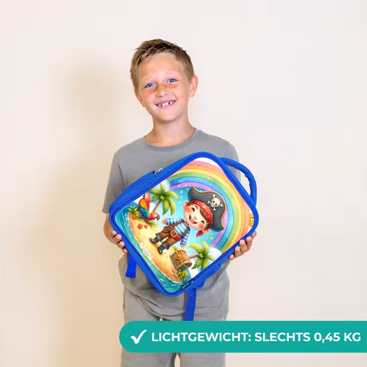 Rugzak kind - blauw - Piraat op een eiland met een schat — 2