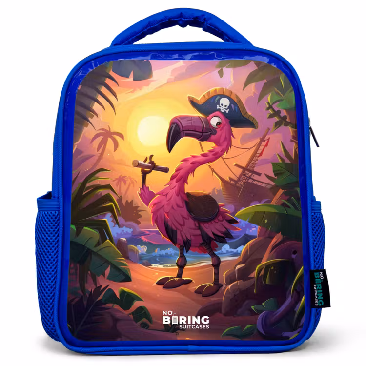 Rugzak kind - blauw - Piraten flamingo op een tropisch pad — 1