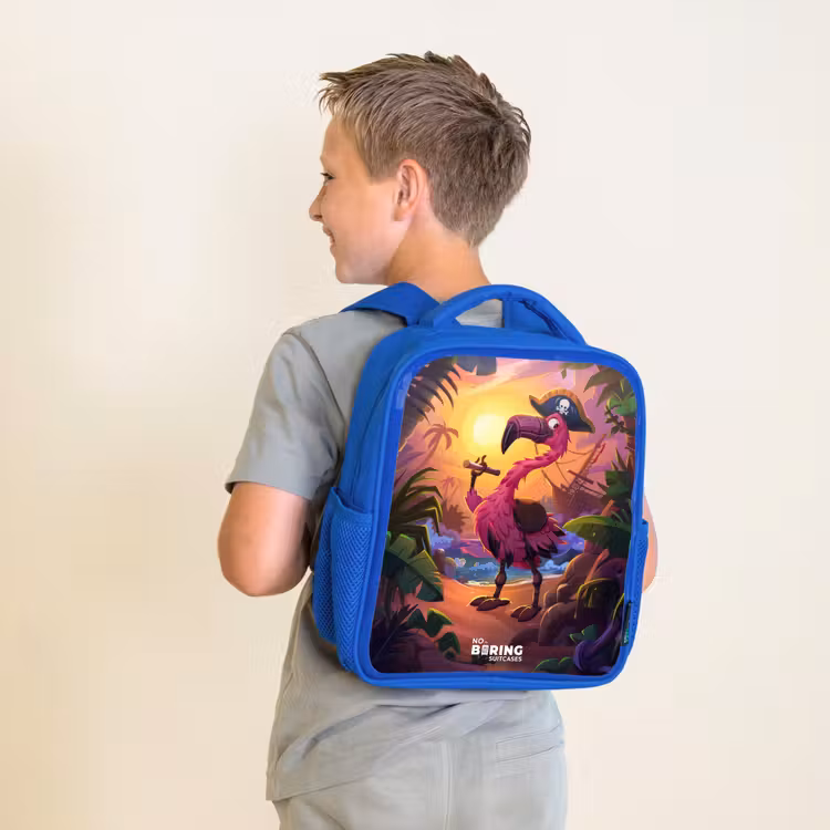 Rugzak kind - blauw - Piraten flamingo op een tropisch pad — 3