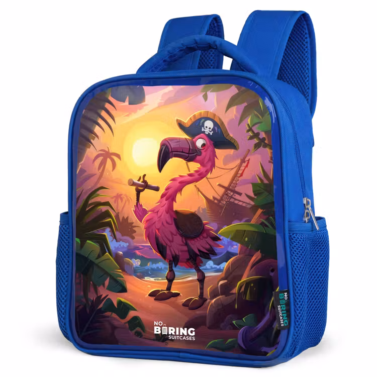 Rugzak kind - blauw - Piraten flamingo op een tropisch pad — 7