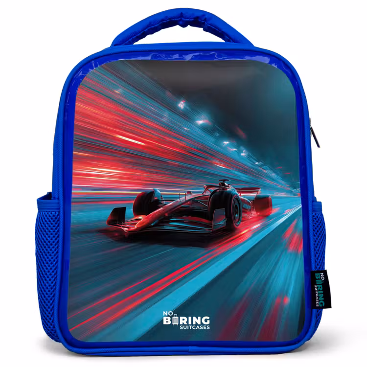 Rugzak kind - blauw - Raceauto - Baan - Neon - Verlichting — 1