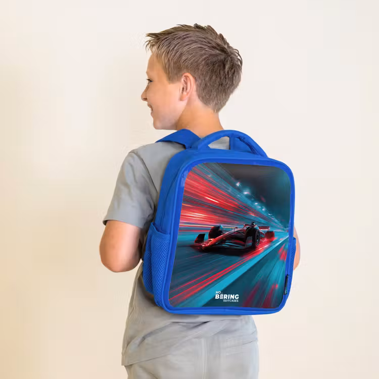 Rugzak kind - blauw - Raceauto - Baan - Neon - Verlichting — 3