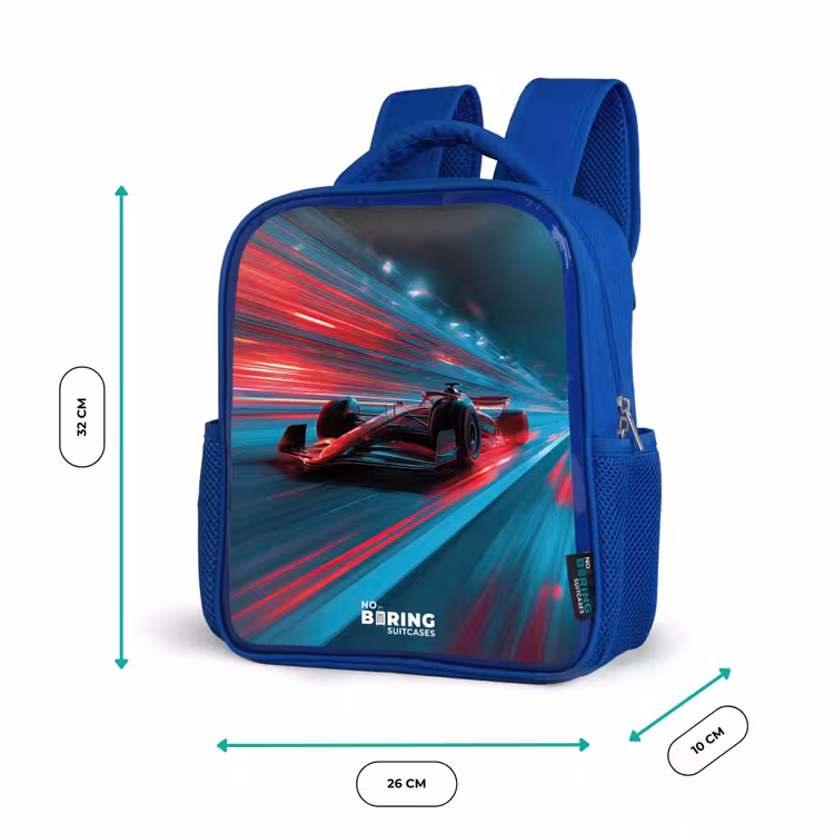 Rugzak kind - blauw - Raceauto - Baan - Neon - Verlichting — 5