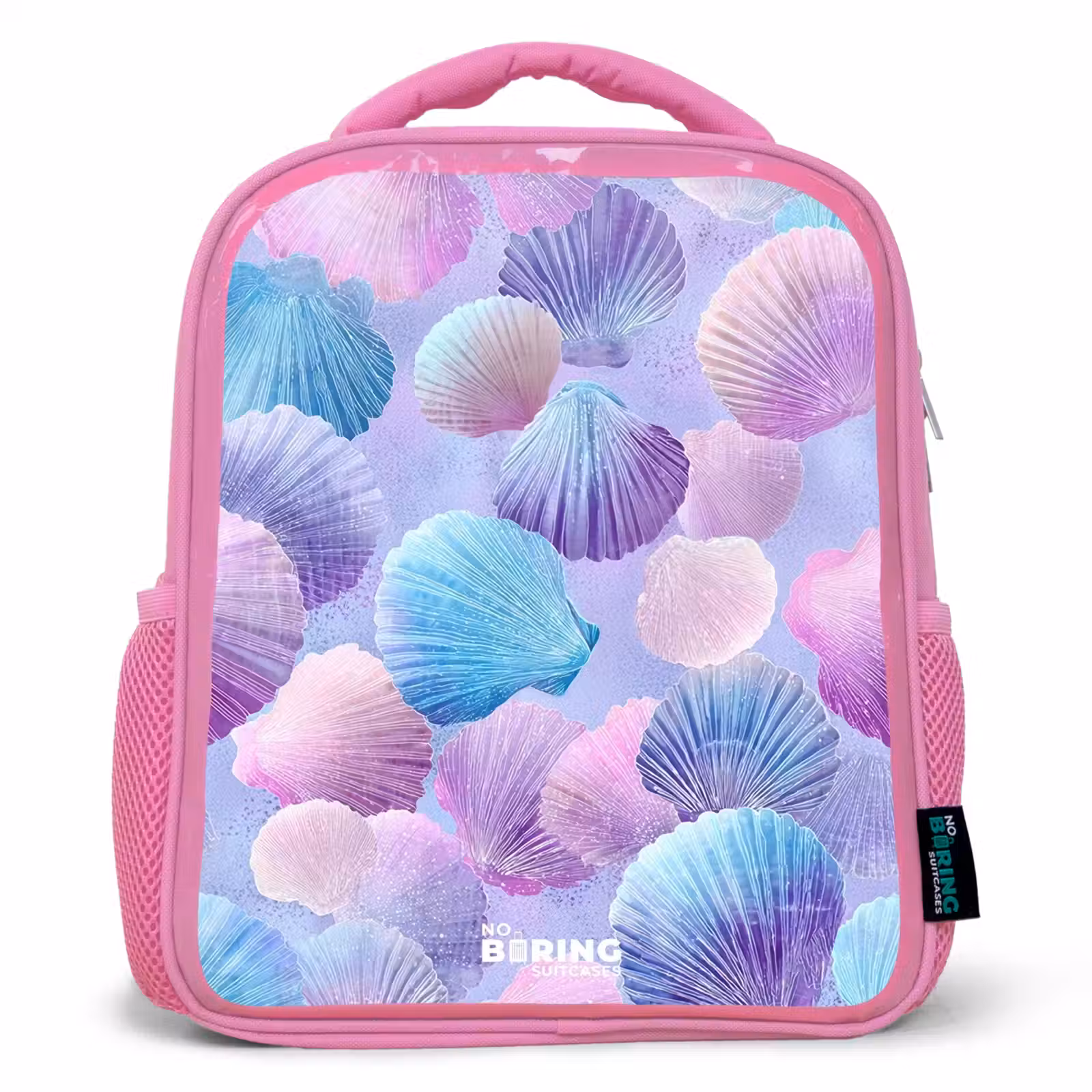 Rugzak kind - roze - Gekleurde schelpen op een paarse achtergrond — 1