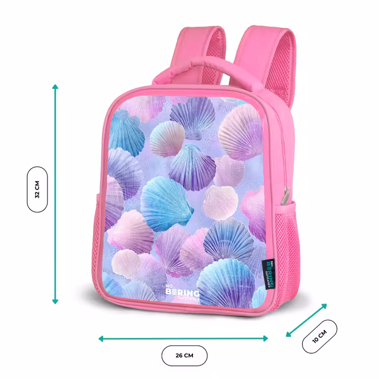 Rugzak kind - roze - Gekleurde schelpen op een paarse achtergrond — 3