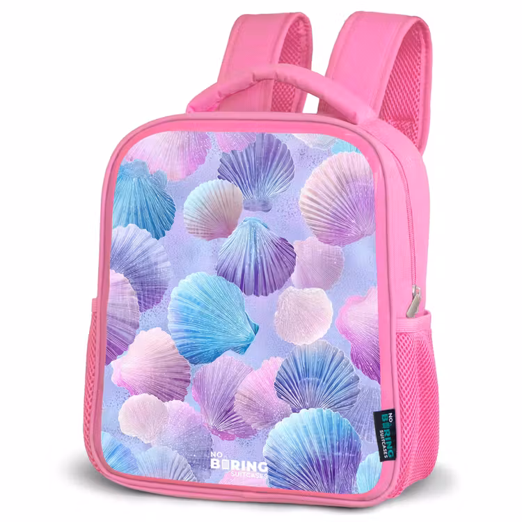 Rugzak kind - roze - Gekleurde schelpen op een paarse achtergrond — 4