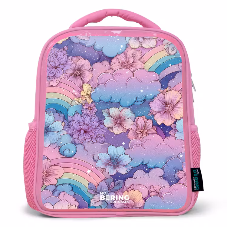 Rugzak kind - roze - Illustratie van wolken, regenbogen en bloemen — 1