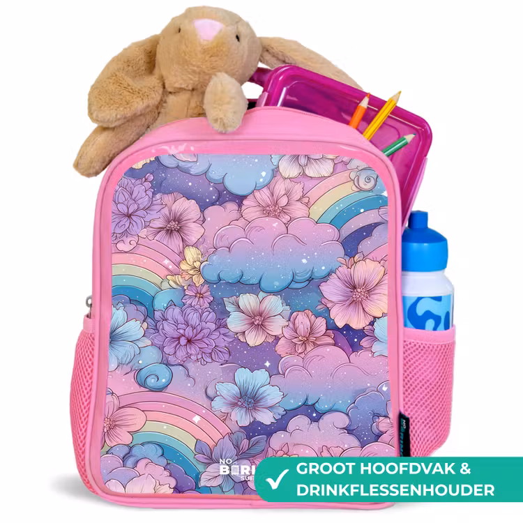Rugzak kind - roze - Illustratie van wolken, regenbogen en bloemen — 2