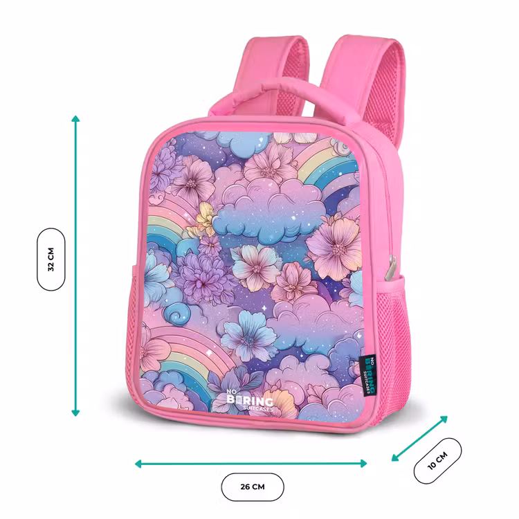 Rugzak kind - roze - Illustratie van wolken, regenbogen en bloemen — 3