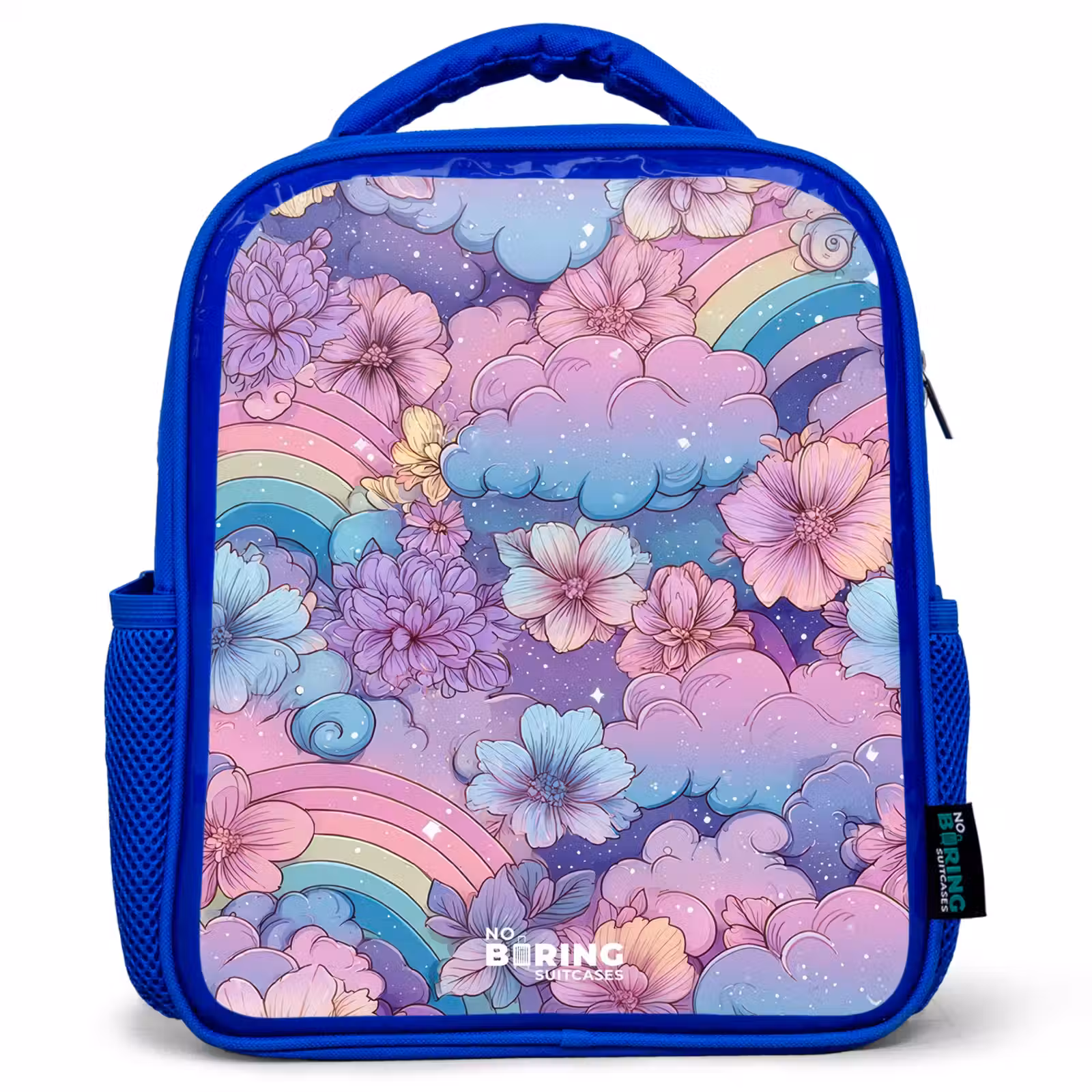 Rugzak kind - blauw - Illustratie van wolken, regenbogen en bloemen — 1