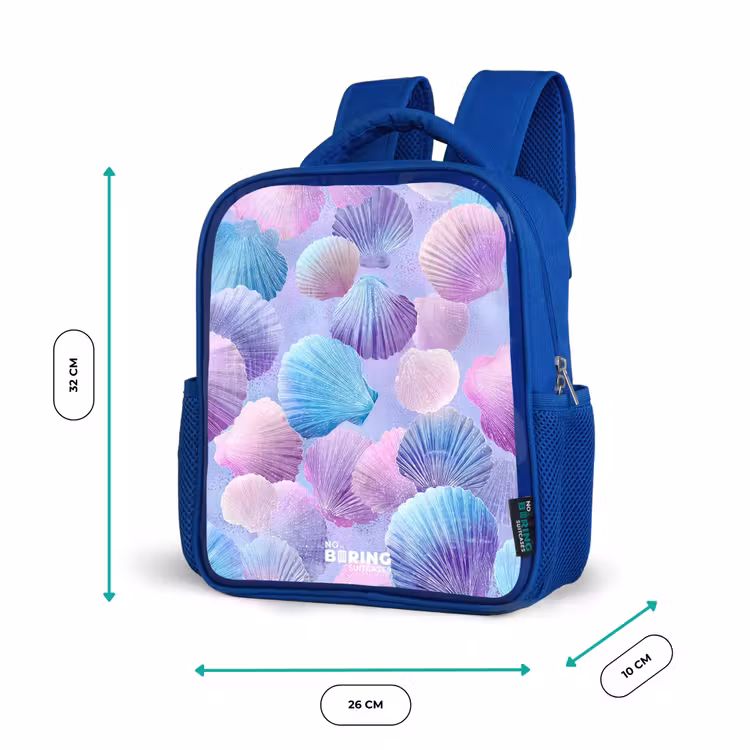 Rugzak kind - blauw - Gekleurde schelpen op een paarse achtergrond — 5