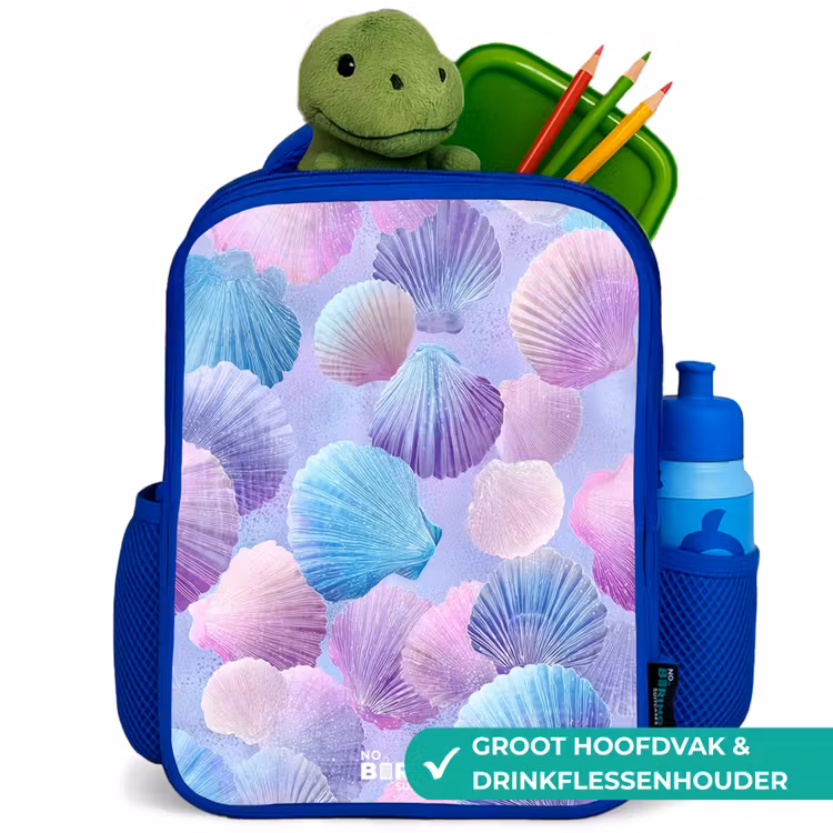 Rugzak kind - blauw - Gekleurde schelpen op een paarse achtergrond — 6