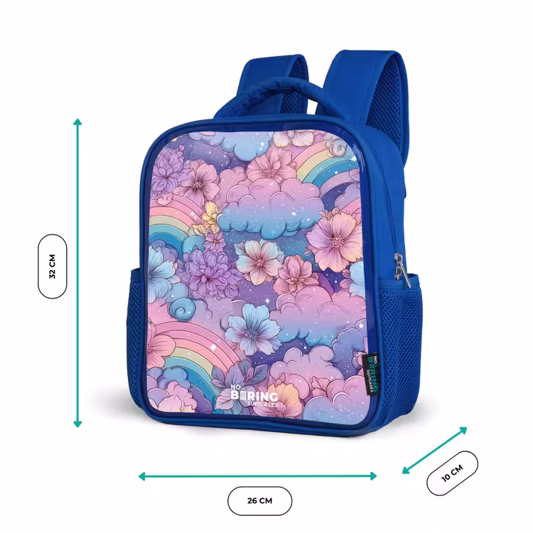 Rugzak kind - blauw - Illustratie van wolken, regenbogen en bloemen — 5