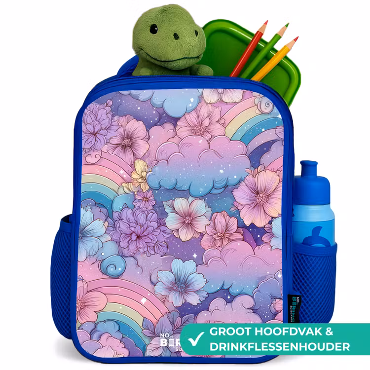 Rugzak kind - blauw - Illustratie van wolken, regenbogen en bloemen — 6