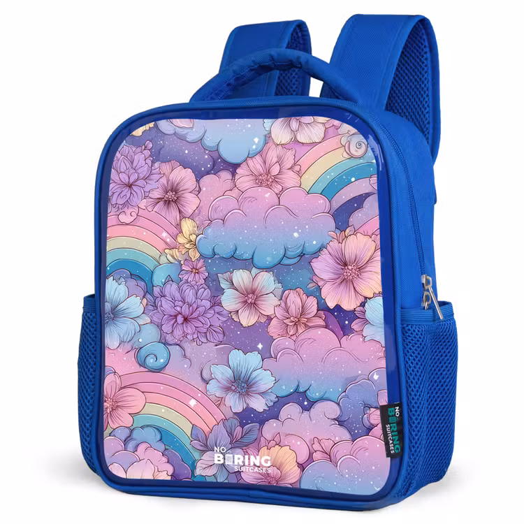 Rugzak kind - blauw - Illustratie van wolken, regenbogen en bloemen — 7