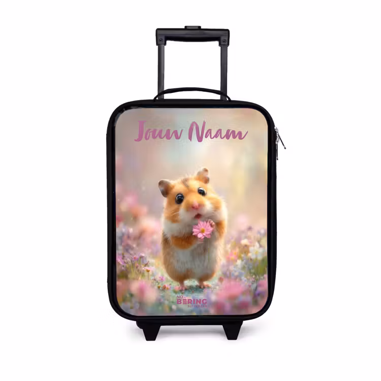 Kinderkoffer met naam - Hamster met Roze Bloem — 1