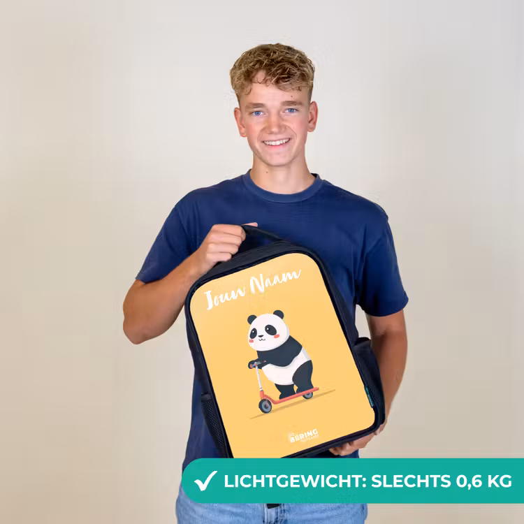 Kinderrugzak met naam - Zwart - Panda - Step - Geel — 2