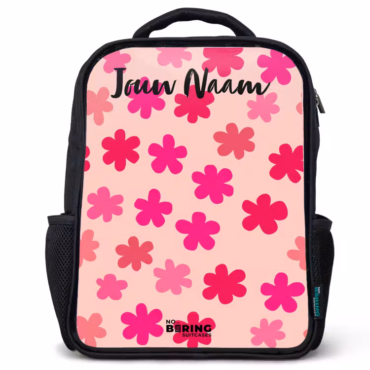 Kinderrugzak met naam - Zwart - Bloemen - Patroon - Roze — 1