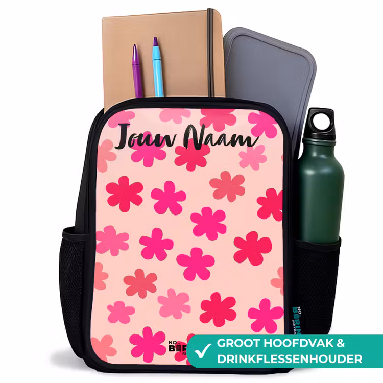 Kinderrugzak met naam - Zwart - Bloemen - Patroon - Roze — 4