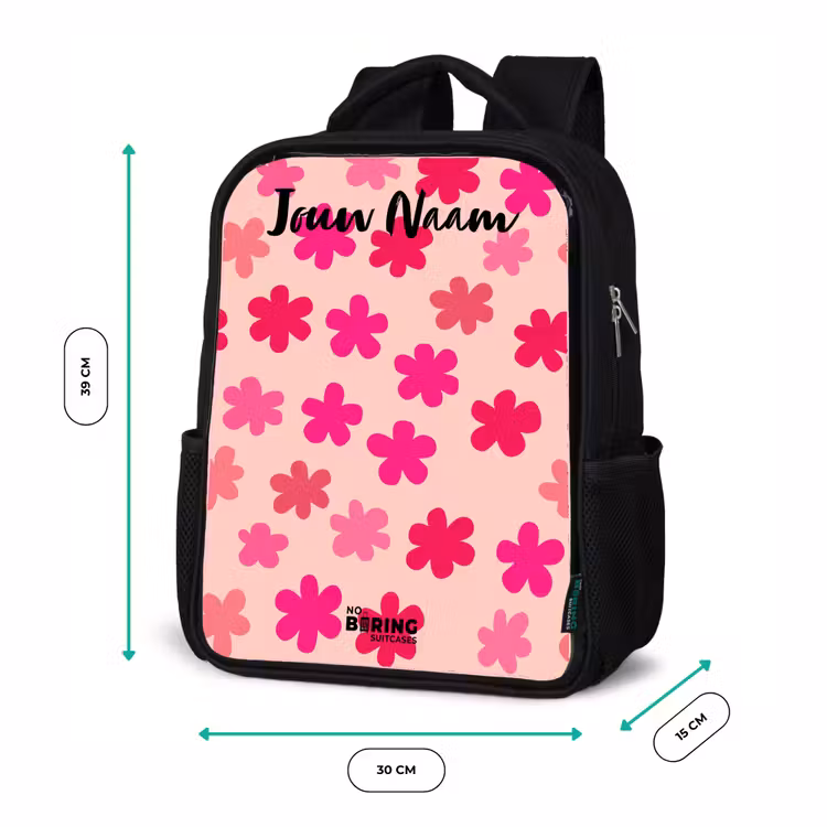 Kinderrugzak met naam - Zwart - Bloemen - Patroon - Roze — 5