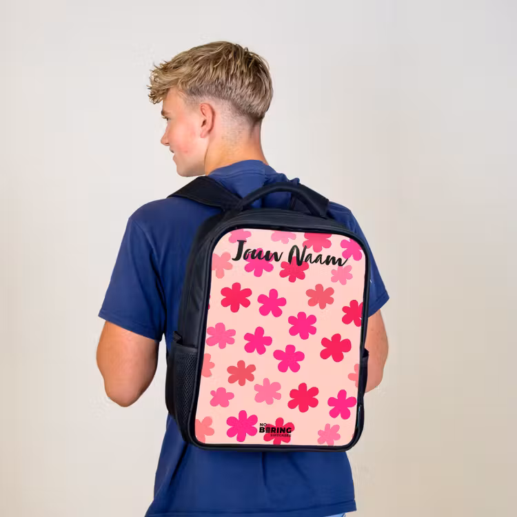 Kinderrugzak met naam - Zwart - Bloemen - Patroon - Roze — 6