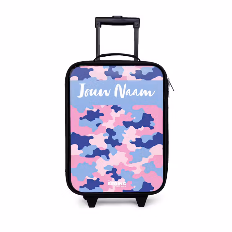 Kinderkoffer met naam - Camouflage - Roze - Blauw — 1