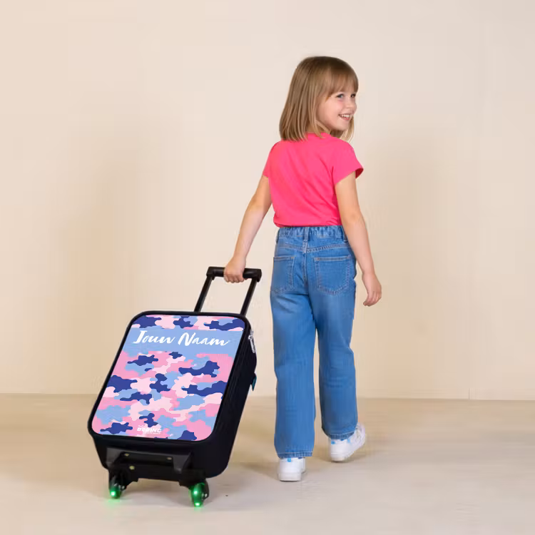 Kinderkoffer met naam - Camouflage - Roze - Blauw — 2