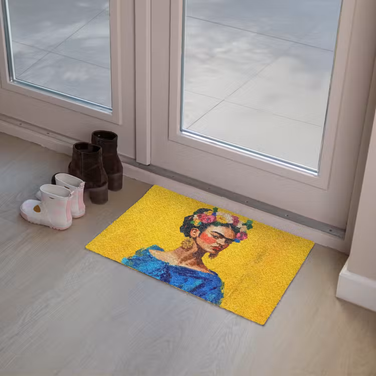 Deurmat - Frida Kahlo - Vrouw - Geel - Blauw - Bloemen — 8