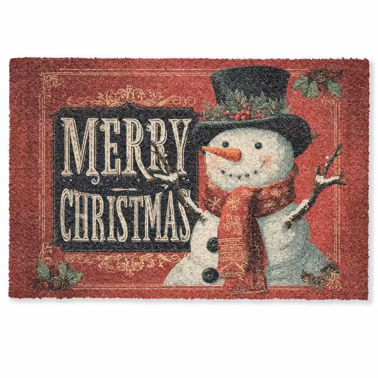 Deurmat - Klassiek - Kerstgroet - Sneeuwpop - Rood — 1