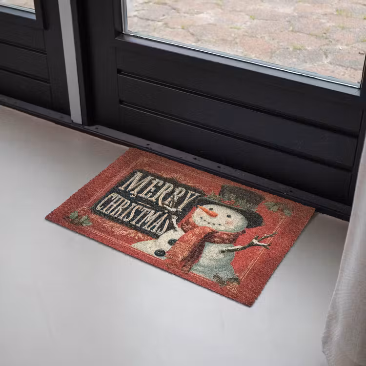 Deurmat - Klassiek - Kerstgroet - Sneeuwpop - Rood — 2