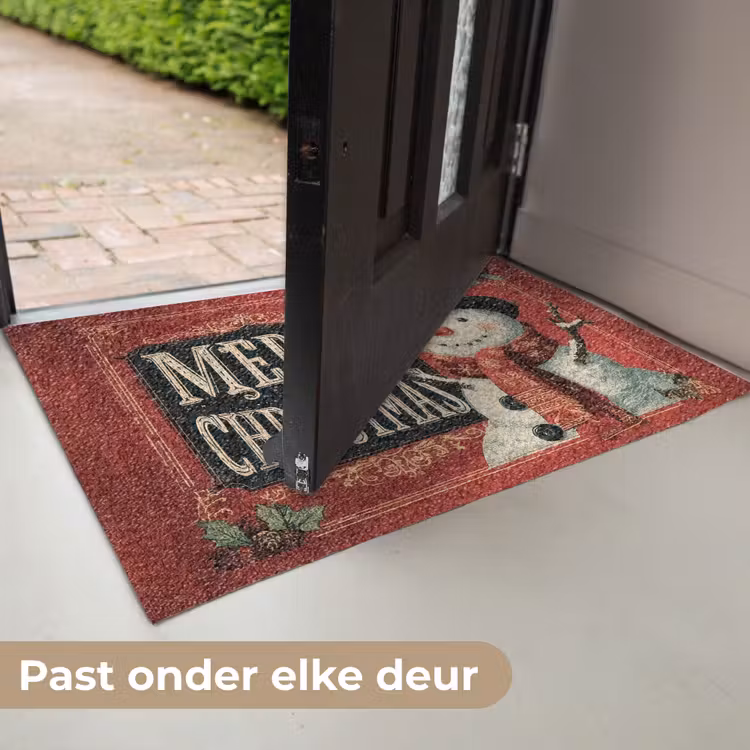 Deurmat - Klassiek - Kerstgroet - Sneeuwpop - Rood — 7